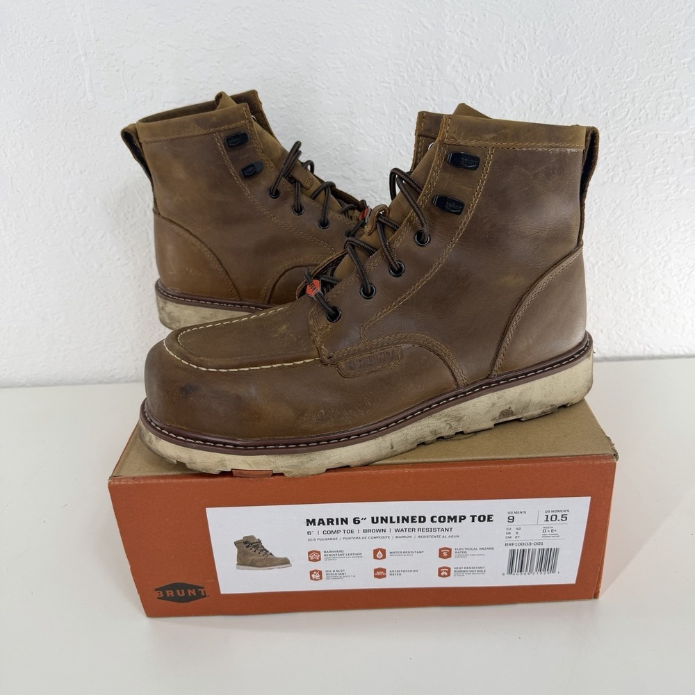 Brunt Marin 6" Comp Toe Unlined Mens Sz 9 Work Boot Oil Slip Resist With Wax